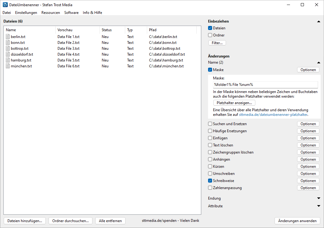 DateiUmbenenner - Nummerierung von Dateien - Screenshot