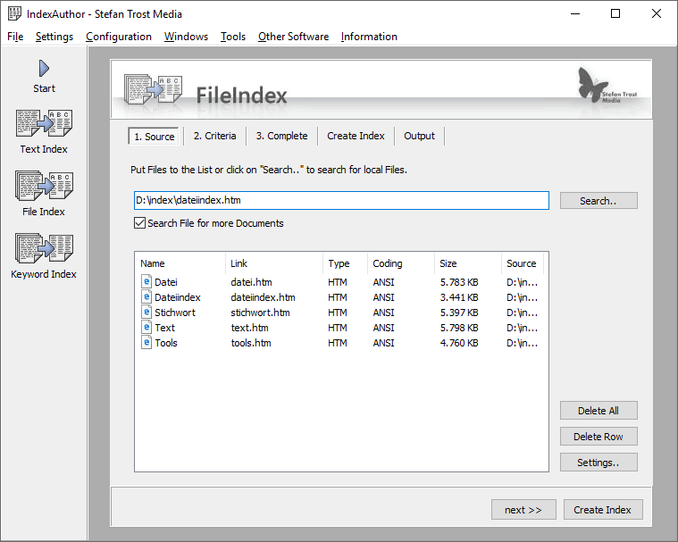 IndexAuthor - File Index - Screenshot