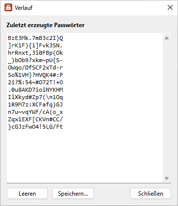 PasswortGenerator - Verlauf - Screenshot