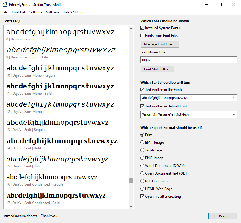 PrintMyFonts - Filter and Font Variants - Screenshot