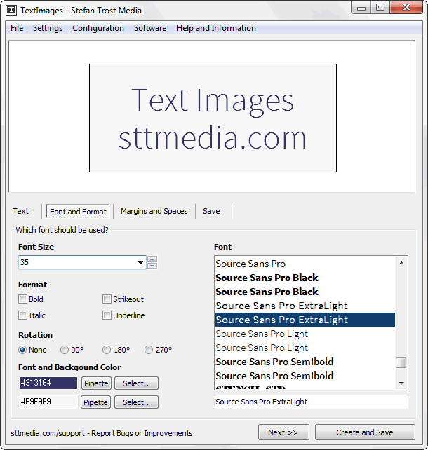 TextImages - Font and Format - Screenshot