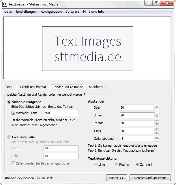 TextImages - Ränder und Abstände - Screenshot