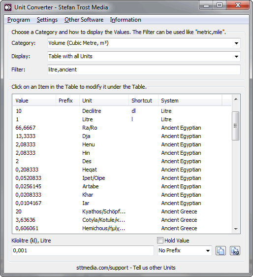 UnitConverter - Table with Units - Screenshot