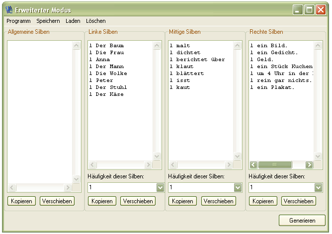 Wortgenerator Screenshot Erweiterter Modus