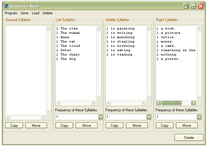 Wortgenerator Screenshot Erweiterter Modus