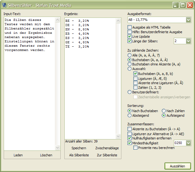 Wortgenerator Screenshot Silbenzähler