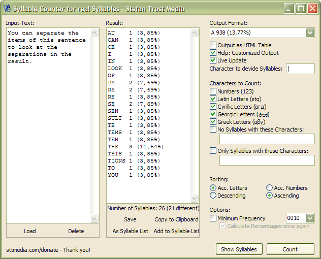 WordCreator Screenshot Syllable Counter for real Syllables